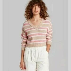 Wild Fable Tri Color Crop Stripe Sweater